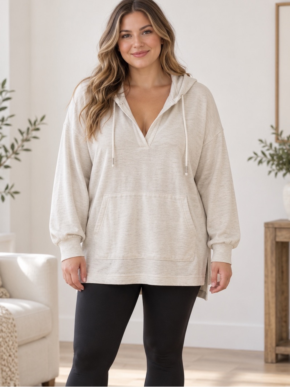 Old Navy Women’s Oatmeal Lightweight Pullover Hoodie Tunic Large